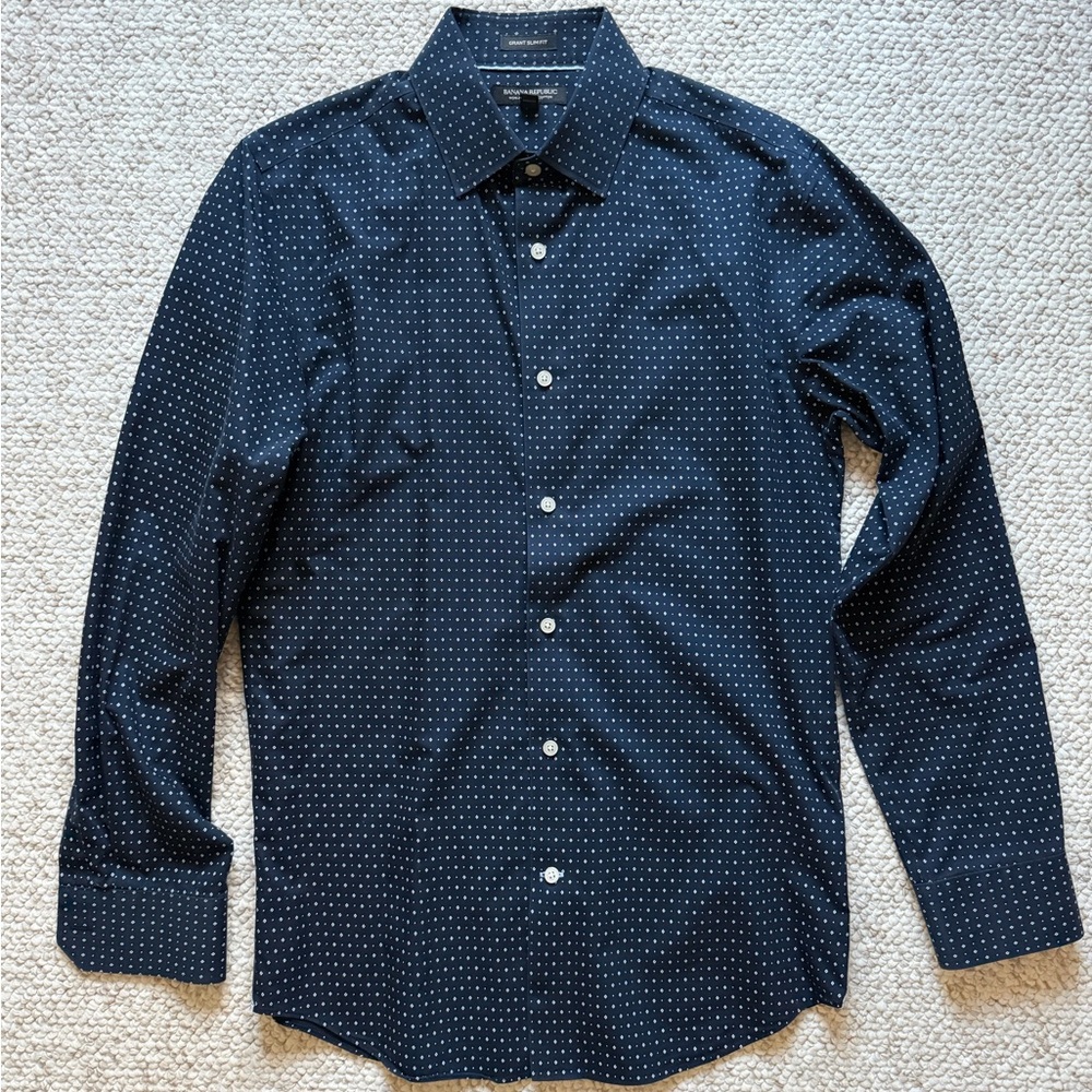 Banana Republic Men’s Grant Slim Fit Dress Shirt - Small - Navy